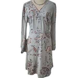 JustFab Women's Wrap Dress Long Sleeves Elastic Cuff Dusty Blue Floral Medium